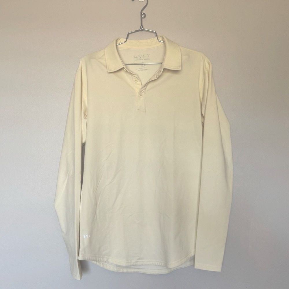 BYLT Basics NWOT Cream Long Sleeve Polo